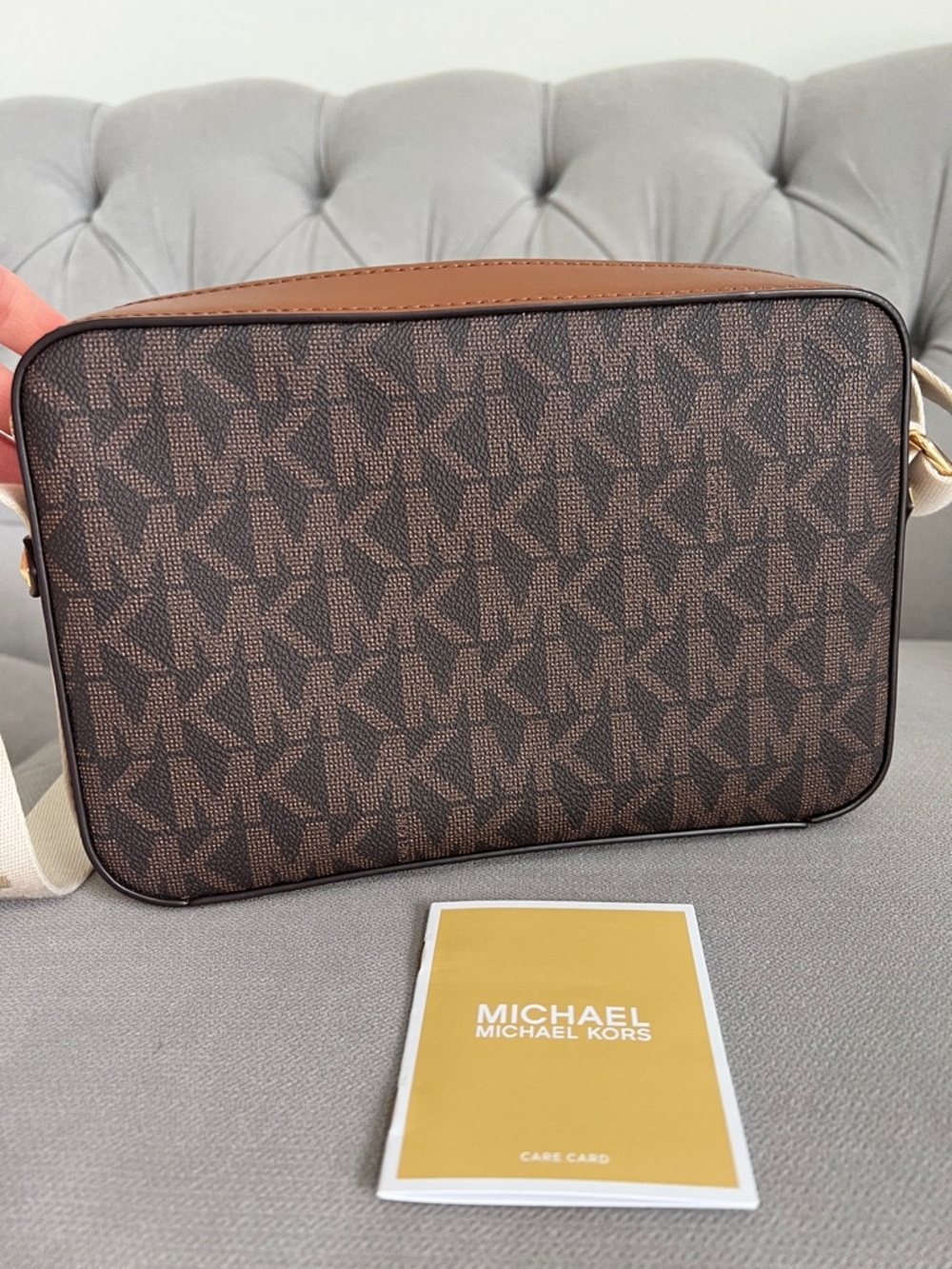 Michael Kors Brown Logo Canvas Crossbody Bag with Branded Cream Strap - Picture 8 of 17